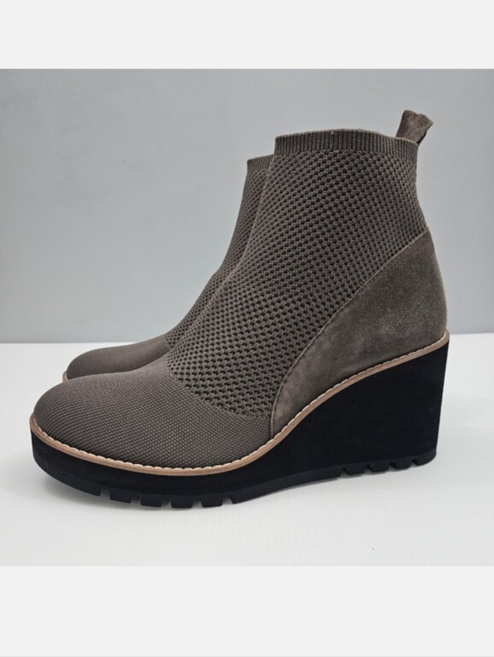 Eileen Fisher Quill Wedge Ankle Boot Womens 11 Rye Brown Knit Platform NEW